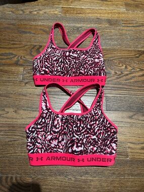 Under Armour Hot Pink and Black Patterned Crossback Sports Bras (2-Pack)